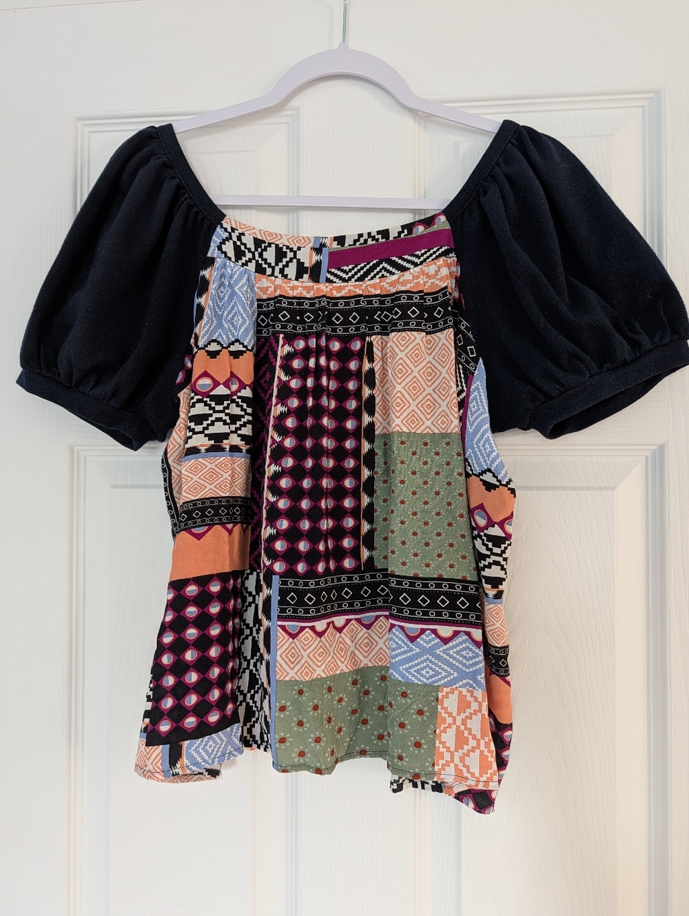 Anthropologie Maeve Patchwork Print Tunic Blouse S Boho Cottagecore Puff Sleeve - Picture 2 of 8